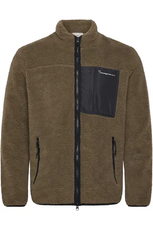 Knowledge Cotton Apparal Teddy Fleece Zip Sweat - Grs/Vegan Tops Sweat-shirts & Hoodies Fleeces & Midlayers Khaki Green