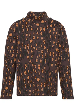 Mini Rodini Leopard Aop Brushed Ls Tee Tops T-shirts Turtleneck Brown
