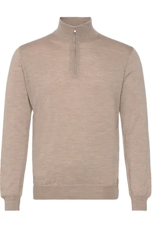 Oscar Jacobson Marlon Half Zip Designers Knitwear Half Zip Jumpers Beige