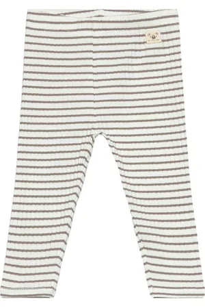 MANGO Stripped Cotton Leggings Bottoms Leggings Brown