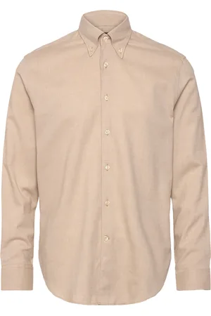 Oscar Jacobson Reg Fit Bd Brushed Flannel Designers Shirts Casual Beige