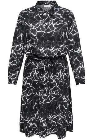 ONLY Carammia L/S Midi Shirt Dress Aop Polvipituinen Mekko Black