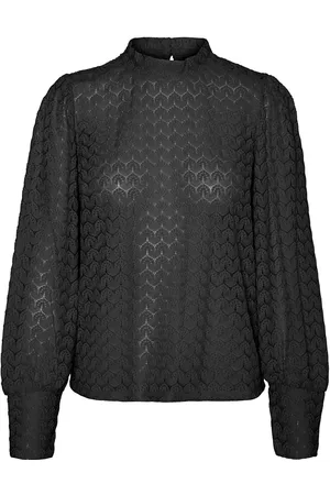 VERO MODA Vmbecca Ls High Neck Lace Top Jrs Noos Tops Blouses Long-sleeved Black