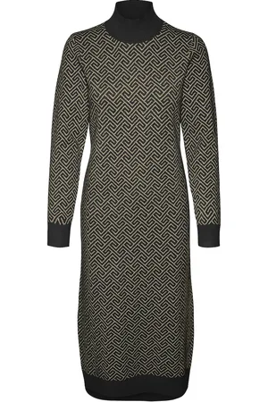 VERO MODA Vmaria Art Ls High-Neck Calf Dress Ga Polvipituinen Mekko Black