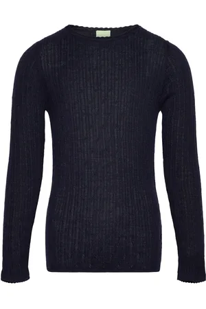 FUB Pointelle Tee Tops Knitwear Pullovers Navy