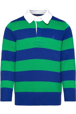Ralph Lauren Striped Cotton Rugby Sweater Tops T-shirts Polo Shirts Long-sleeved Polo Shirts Blue