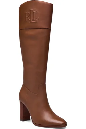 Ralph Lauren Page Ii Burnished Leather Tall Boot Korkeavartiset Saapikkaat Brown