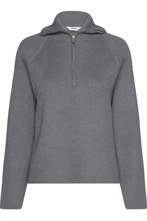 Object Objelly Re L/S Zip Knit Pullover Div Tops Knitwear Jumpers Grey