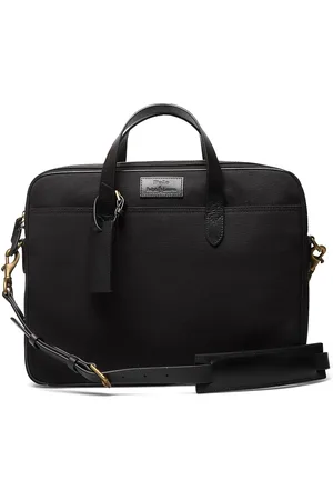 Ralph Lauren Leather-Trim Canvas Briefcase Tietok Laukku Läppärilaukku Laukku Black