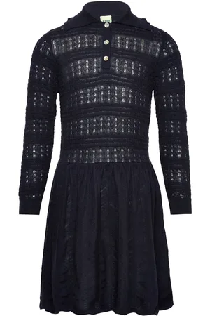 FUB Pointelle Dress Dresses & Skirts Dresses Casual Dresses Long-sleeved Casual Dresses Navy