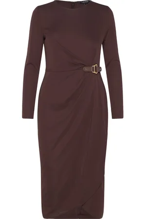 Ralph Lauren Buckle-Trim Stretch Jersey Dress Polvipituinen Mekko Brown