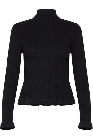 Norr Sherry Frill Knit Top Tops Knitwear Turtleneck Black