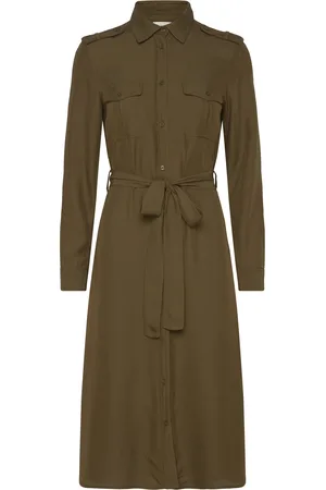 GANT Reg Pocket Shirt Dress Polvipituinen Mekko Khaki Green