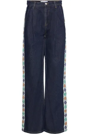 Bobo Choses Embroidered Denim Pleated Jeans Bottoms Jeans Wide Navy