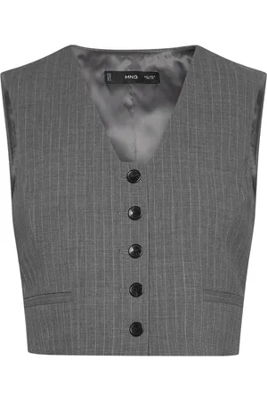 MANGO Pinstriped Suit Waistcoat Blazers Sleeveless Blazers Grey