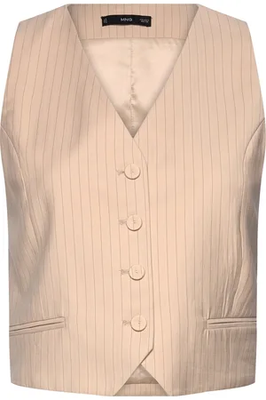 MANGO Striped Suit Waistcoat Blazers Sleeveless Blazers Cream