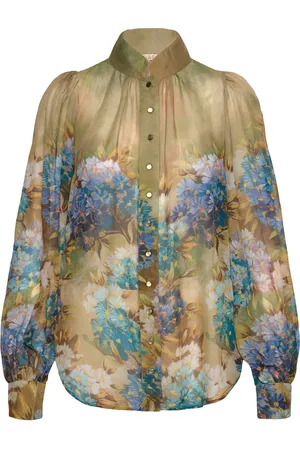by Ti Mo Organza Blouse Tops Blouses Long-sleeved Khaki Green