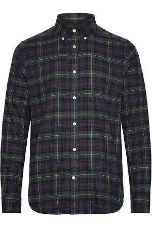 Morris Flannel Tartan Shirt-Slim Fit Tops Shirts Casual Navy