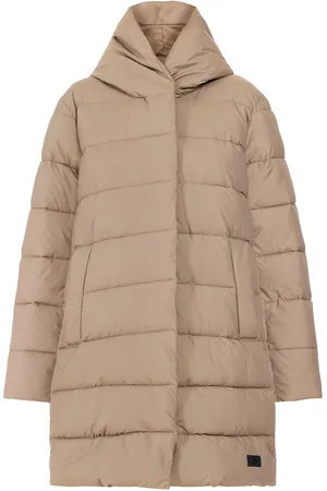 Didriksons Nella Wns Parka Topattu Pitkä Takki Beige