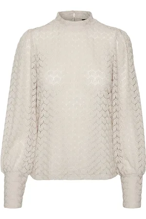 VERO MODA Vmbecca Ls High Neck Lace Top Jrs Noos Tops Blouses Long-sleeved Cream