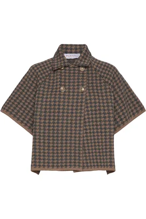 BUSNEL Gertrude Dogtooth Cape Designers Jackets Light-summer Jacket Brown