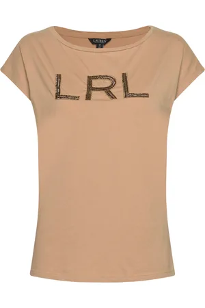 Ralph Lauren Beaded-Logo Cotton Jersey Tee Tops T-shirts & Tops Short-sleeved Beige