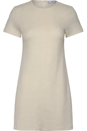 MANGO Short Tweed Dress Lyhyt Mekko Cream