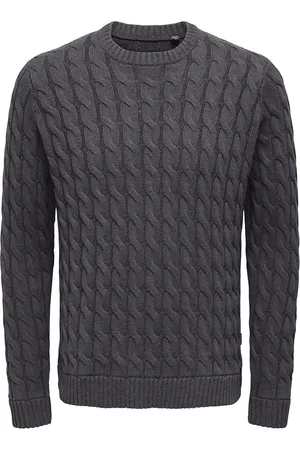 Only & Sons Onskicker Life Reg 3 Cable Crew Knit Tops Knitwear Round Necks Grey