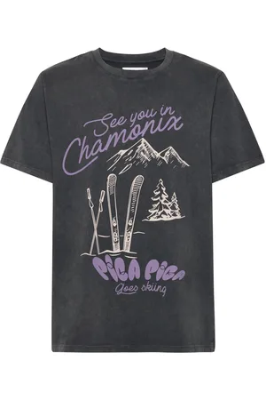Pica Pica Pica Goes Skiing Tops T-shirts Short-sleeved Grey