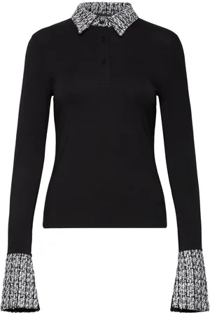 Karl Lagerfeld Lslv Boucle Polo Tops T-shirts & Tops Long-sleeved Black