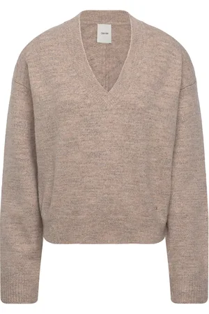 Calvin Klein Soft Heather V-Neck Sweater Tops Knitwear Jumpers Beige