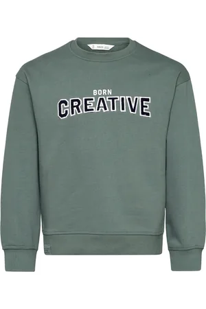 MANGO Embroidered Detail Cotton Sweatshirt Tops Sweat-shirts & Hoodies Sweat-shirts Green
