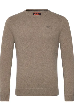 Superdry Essential Slim Fit Crew Jumper Tops Knitwear Round Necks Beige