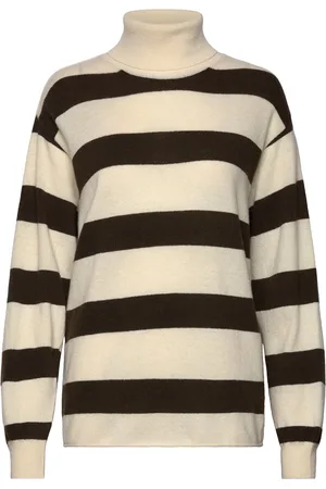 Mads Norgaard Eco Wool Stripe Kally Sweater Tops Knitwear Turtleneck Cream