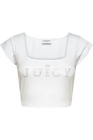 Juicy Couture Regal Square Neck Cropped Tee Tops Crop Tops Short-sleeved Crop Tops White