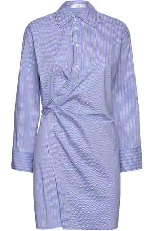MANGO Striped Wrap Shirt Dress Lyhyt Mekko Blue