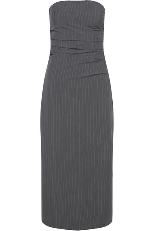 MANGO Strapless Pinstripe Dress Polvipituinen Mekko Grey