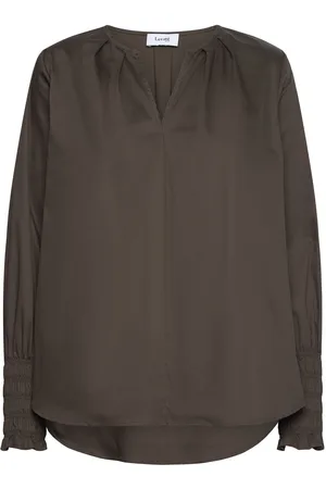 Levete Room Lr-Isla Solid Tops Blouses Long-sleeved Khaki Green