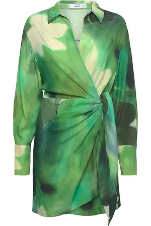 MANGO Printed Bow Dress Lyhyt Mekko Green