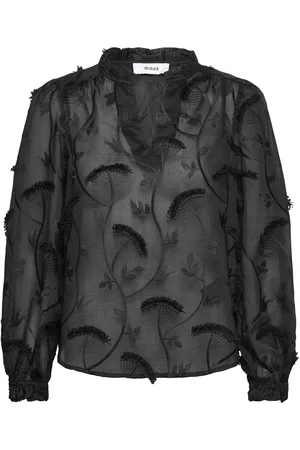 Minus Mspiper V-Neck Blouse Tops Blouses Long-sleeved Black