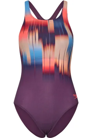 Speedo Womens Digital Printed Medalist Sport Swimsuits Purple