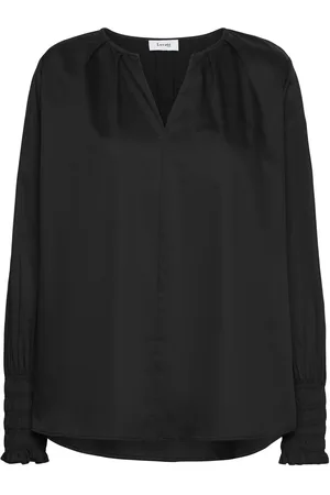 Levete Room Lr-Isla Solid Tops Blouses Long-sleeved Black