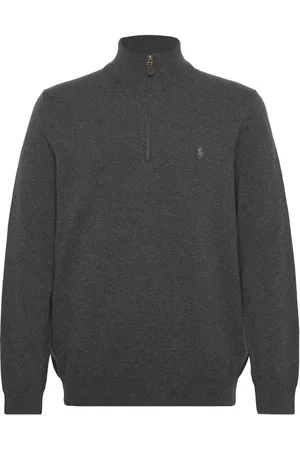 Ralph Lauren Wool Quarter-Zip Sweater Tops Knitwear Half Zip Jumpers Grey