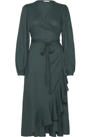 BUBBLEROOM Dora Puff Sleeve Viscose Wrap Dress Dresses Wrap Dresses Green