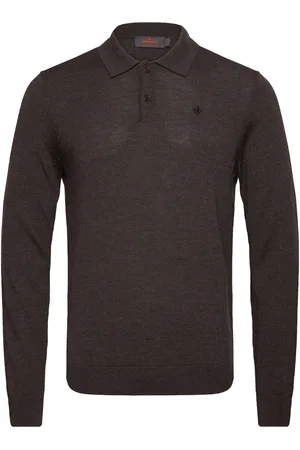 Morris Merino Polo Knit Tops Knitwear Long Sleeve Knitted Polos Brown