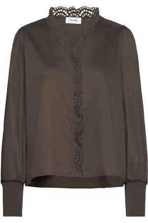 Levete Room Lr-Isla Solid Tops Blouses Long-sleeved Brown