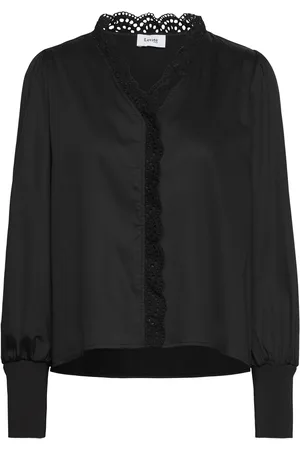 Levete Room Lr-Isla Solid Tops Blouses Long-sleeved Black