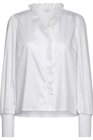 Levete Room Lr-Isla Solid Tops Blouses Long-sleeved White