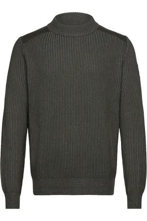 Belstaff Stanley Mock Neck Jumper Tile Green / Mid Grey Heather Tops Knitwear Round Necks Khaki Green