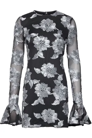 ROTATE Flower Mesh Ls Mini Dress Lyhyt Mekko Black
